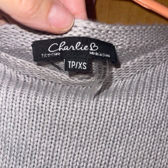 Charlie B Womens Sweater Size XS Gray Long Sleeve With Smiley Face Knit - Picture 3 of 6